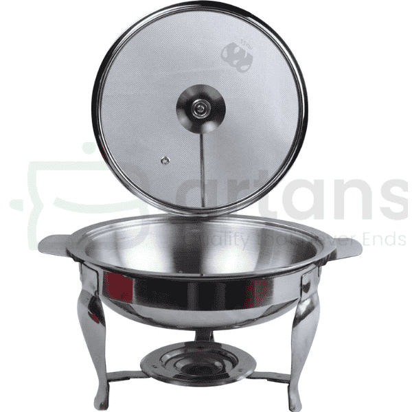 Al-Ansar Stainless Steel Food Warming 16CM Serving Chafing Dishes with Tea Light Candles & Glass Lids.