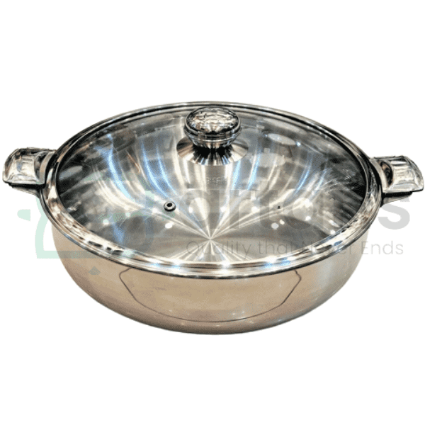Max Stainless Steel Mirror Finish Multi Case Small Size Hotpot with Sliding Lock Glass Lids.