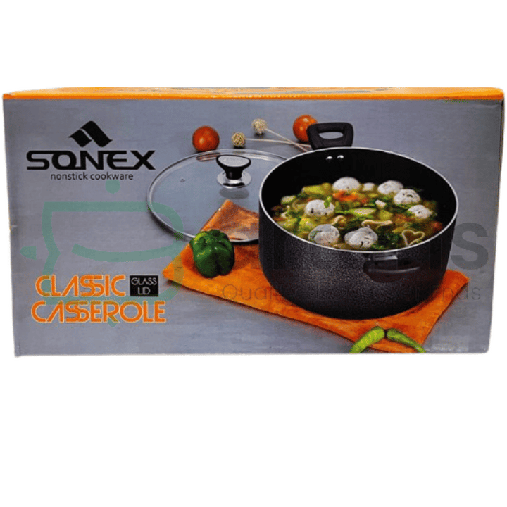 Sonex Classic Nonstick Cooking Pot 24CM Casseroles with Tempered Glass Lids.