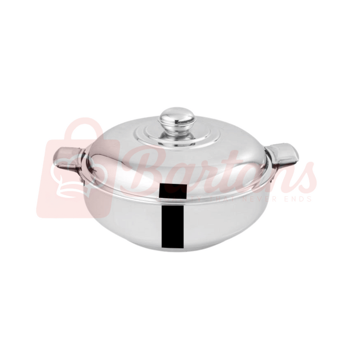 Stainless steel pot with lid on a white background