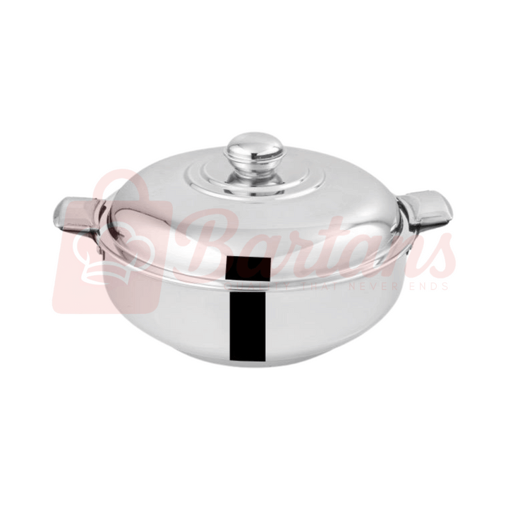 Stainless steel pot with lid on a white background