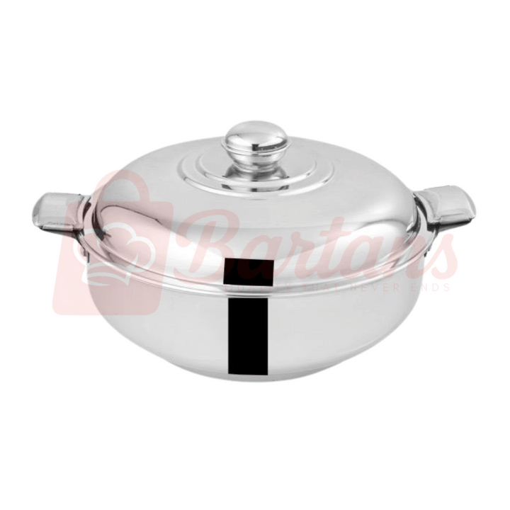Stainless steel pot with lid on a white background