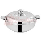 Stainless steel pot with lid on a white background