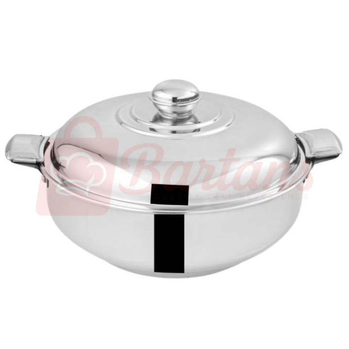 Stainless steel pot with lid on a white background