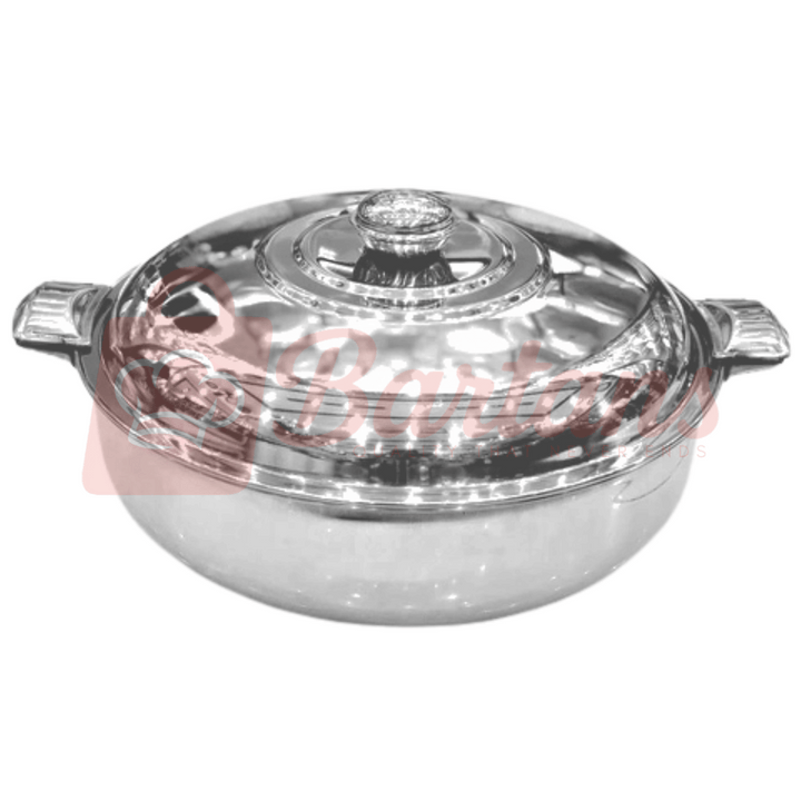 Stainless steel pot with glass lid on a white background