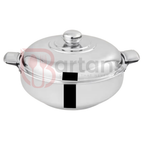 Stainless steel pot with lid on a white background