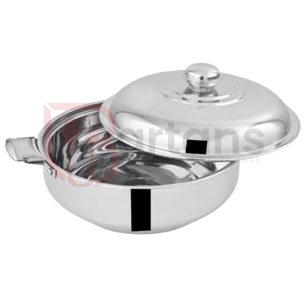 Stainless steel pot with lid on a white background