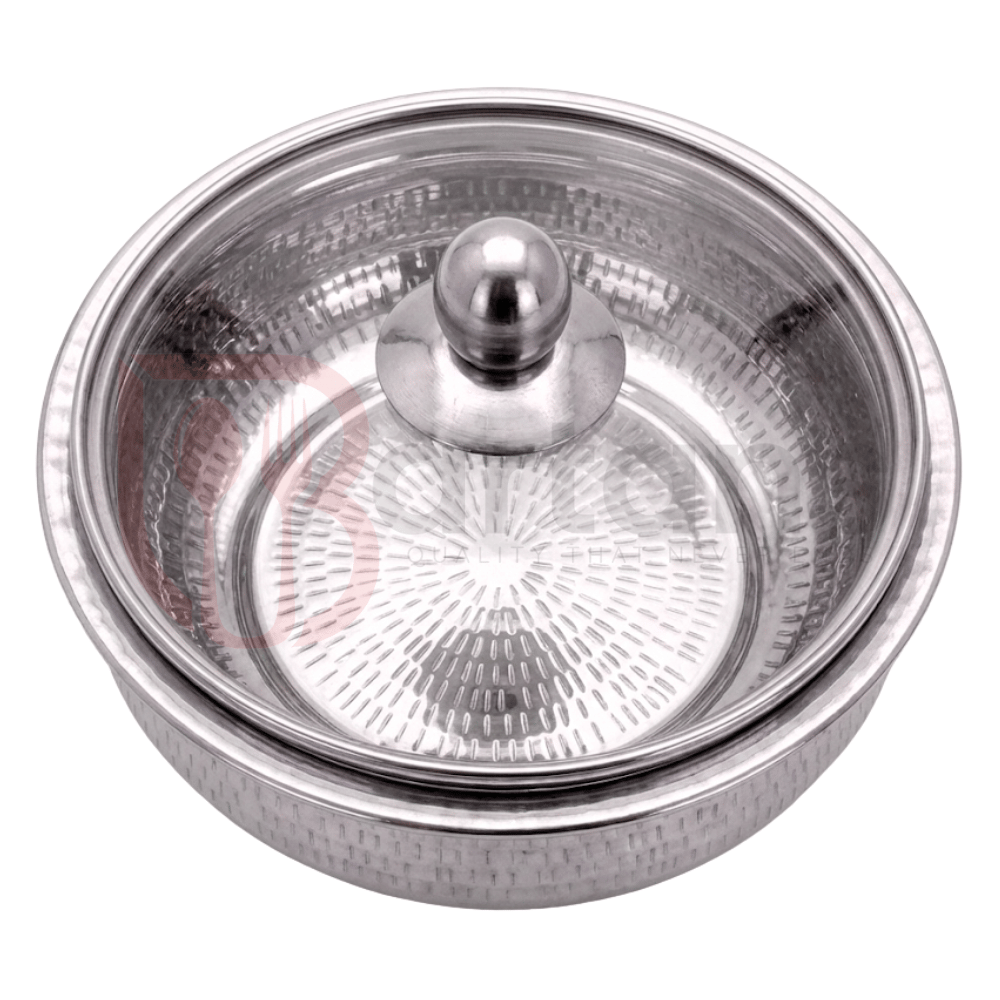 Stainless Steel Premium Quality Hammered Serving Handi with Glass Lids 04