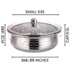 Stainless Steel Premium Quality Hammered Serving Handi with Glass Lids 06