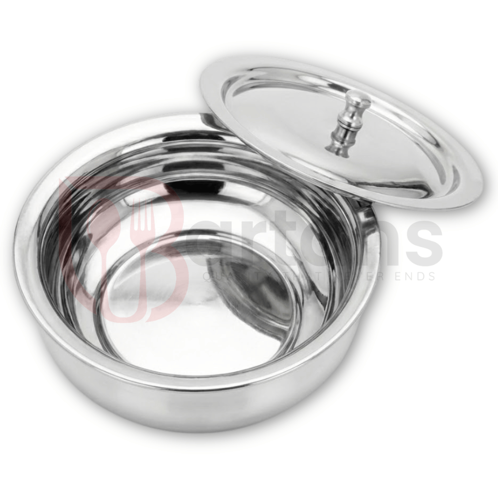 Stainless steel pot with lid on a white background