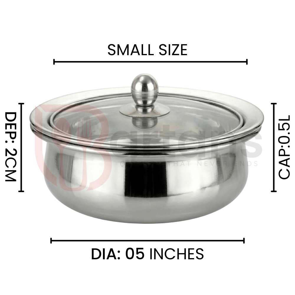 Stainless Steel Premium Quality Serving Handi with Glass Lids