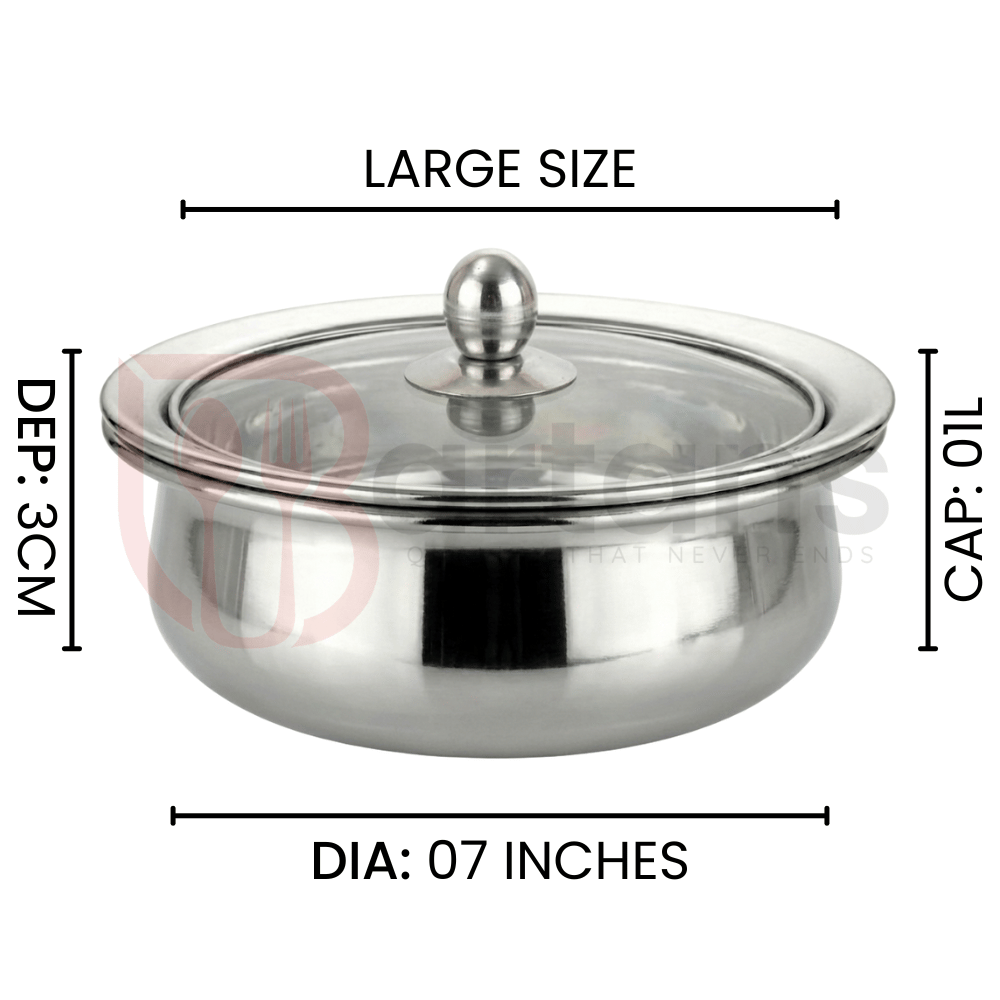 Stainless Steel Premium Quality Serving Handi with Glass Lids