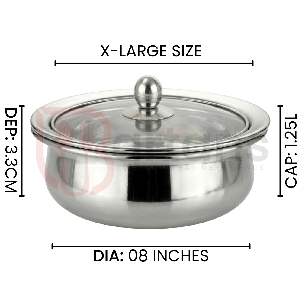 Stainless Steel Premium Quality Serving Handi with Glass Lids