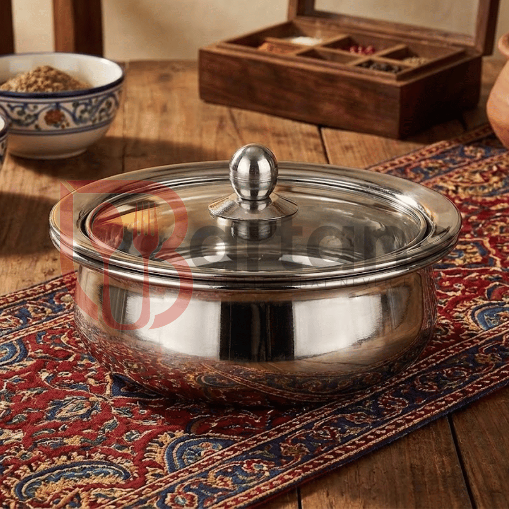 Stainless Steel Premium Quality Serving Handi with Glass Lids