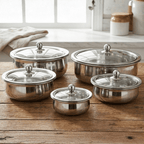 Stainless Steel Premium Quality Serving Handi with Glass Lids