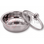 Stainless steel bowl with lid on a white background
